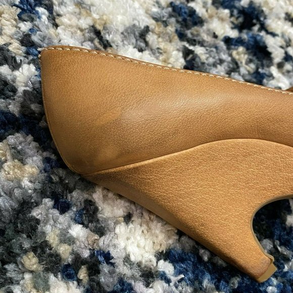 MIU MIU Womens Gorgeous Brown Tan Leather Bow Platform Peeptoe Pumps Heels 38.5 - Picture 7 of 12